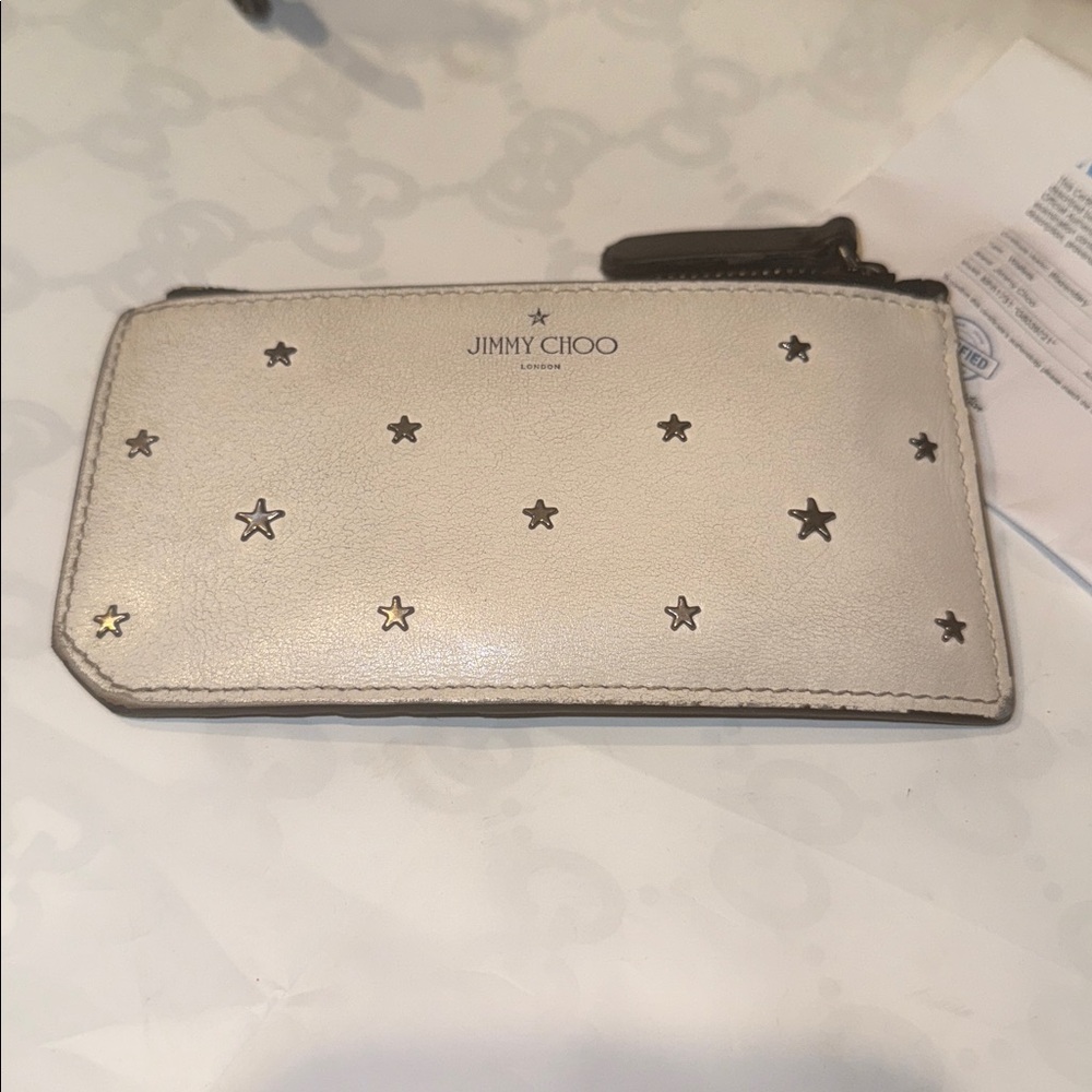 Jimmy Choo Cream Card holder Star-Embellished pouch COA INCLUDED - Picture 9 of 9